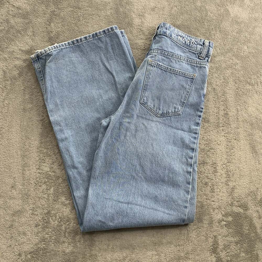 NA-KD Jeans Women's 36 Blue Wide High Waist Casual Denim Light Wash Boho